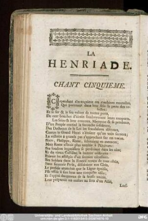 La Henriade. Chant Cinquieme.