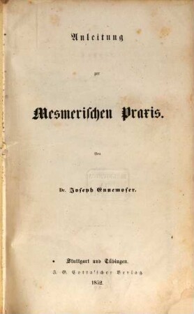 Anleitung zur Mesmerischen Praxis