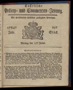 29tes Stueck, Montag den 19ten Julius. 1784