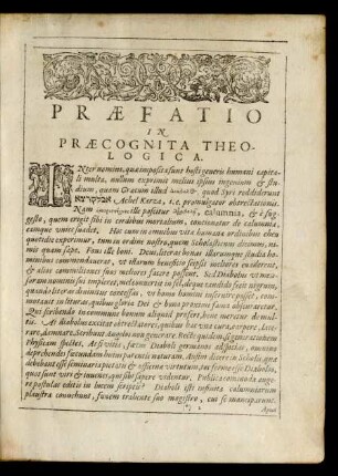 Praefatio In Praecognita Theologica.