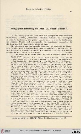 Autographen-Sammlung des Prof. Dr. Rudolf Wolkan †