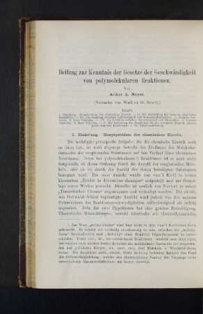 Beitrag zur Kenntnis der Gesetze der Geschwindigkeit von polymolekularen Reaktionen