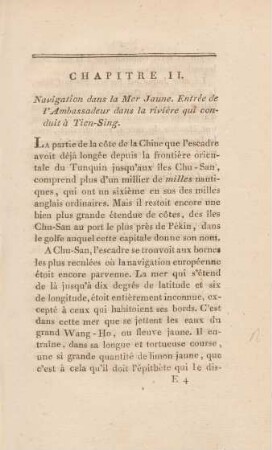 Chapitre II. Navigation dans la Mer Jaune. Entrée de l'Ambassadeur dans la rivière qui conduit à Tien-Sing