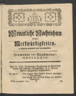 Heumonat und Augstmonat, MDCCLXXIV