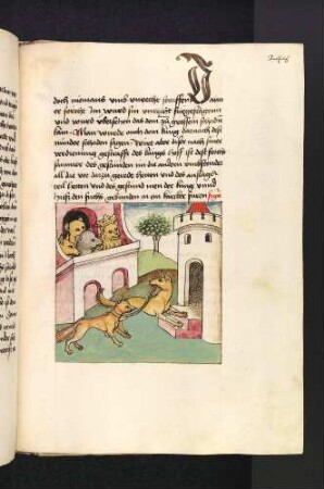 Der vernünftige Fuchs wird in den Kerker gebracht; (Kapitel XII: Von dem Löwen und dem Fuchs).