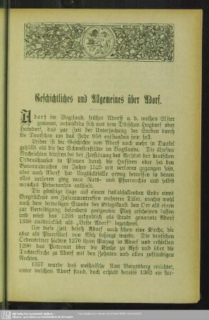Geschichtliches und Allgemeines über Adorf