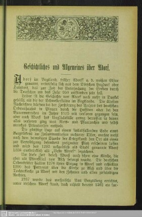 Geschichtliches und Allgemeines über Adorf