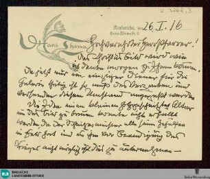 Brief von Hans Thoma an Karl Anton vom 26.01.1916 - K 3262, 3