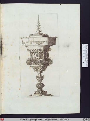 Deckelpokal mit ornamentalen Verzierungen, Grotesken und Puttenköpfen