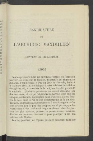 Candidature De L'Archiduc Maximilien - Convention De Londres - 1861