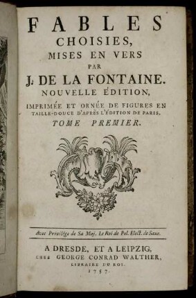1: Fables Choisies, Mises en Vers. Tome Premier
