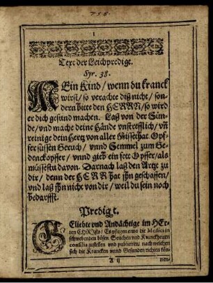 Text der Leichpredigt. Syr. 38.