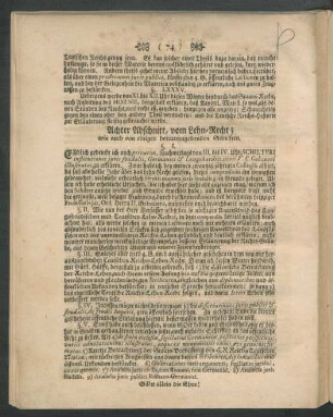 Achter Abschnitt, vom Lehn-Recht; wie auch von einigen herauszugebenden Schriften