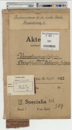 Verwaltungsverfahren: Oberschlesien, Ostpreußen, Schleswig-Holstein