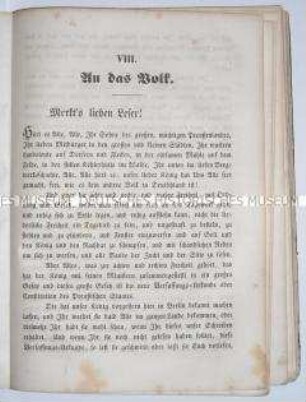 Schrift von Anhängern der konstitutionellen Monarchie über die Wahrung von Freiheitsrechten durch den König