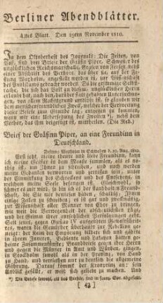 43tes Blatt. Den 19ten November 1810.