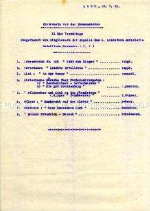 Maschinenschriftlicher Programmzettel einer musikalischen Veranstaltung im besetzten Frankreich