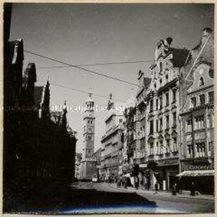 Augsburg, Untere Maximilianstraße mit Rathaus und Perlachturm