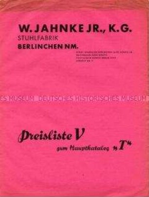 Preisliste über Sitzmöbel