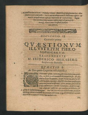 Disputatio IX. ... Respondente M. Friderico Heilsberg