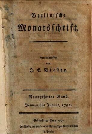 Berlinische Monatsschrift. 19. 1792