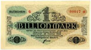 Geldschein / Notgeld, 1 Billion Mark, 26.10.1923