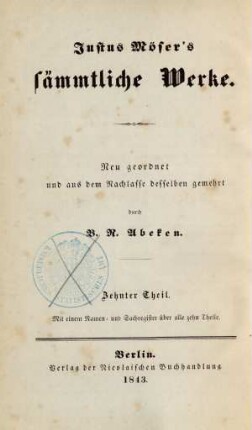 10. Theil: Leben Justus Möser's : mit Beilagen
