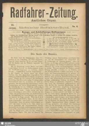 Radfahrer-Zeitung : illustrierte Fachzeitschrift für den Radfahrsport : amtliches Organ des Sächsischen Radfahrer-Bundes