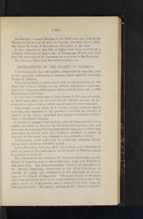 Ordinary General Meeting: Settlements on the Straits of Malacca, by Mr. Leonard Wray.