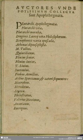 Auctores Unde Potissimum Collecta sunt Apophtegmata