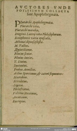 Auctores Unde Potissimum Collecta sunt Apophtegmata