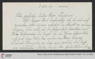 Korrespondenz Louise Ebert/Gustav Radbruch: Brief von Louise Ebert an Gustav Radbruch