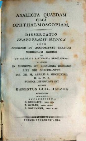 Analecta quaedam circa ophthalmoscopiam