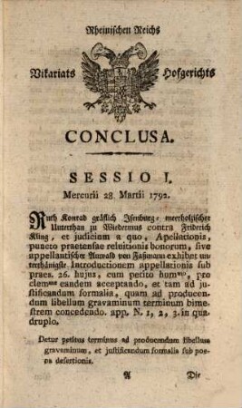 Des Rheinischen Reichs-Vikariats-Hofgerichts Conclusa, 1792. Im Jahre 1792