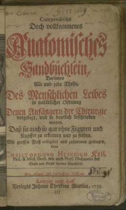 Compendiöses Doch vollkommenes Anatomisches Handbüchlein