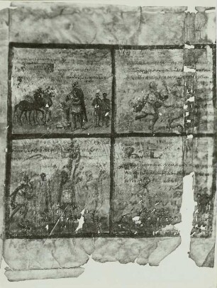 Abklatsch einer Bildseite mit Darstellungen aus der Geschichte Sauls (zufällig entstanden)