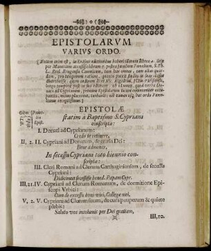 Epistolarum Varius Ordo.