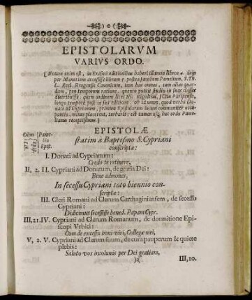 Epistolarum Varius Ordo.