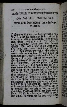 Die sechzehnte Betrachtung. Von dem Sterbebette der offenbar- Gottlosen. - Die siebzehnte Betrachtung. Von dem Sterbebette verkehrter Heuchler.