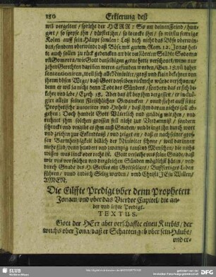 Die Eilffte Predigt uber denn Propheten Jonam, und uber das Vierdte Capitel, die ander und letze Predigt