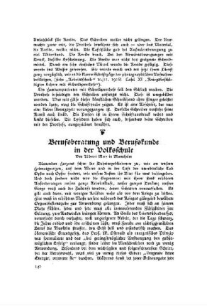 Berufsberatung und Berufskunde in der Volksschule