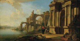 Ideale Flußlandschaft mit Ruinen II