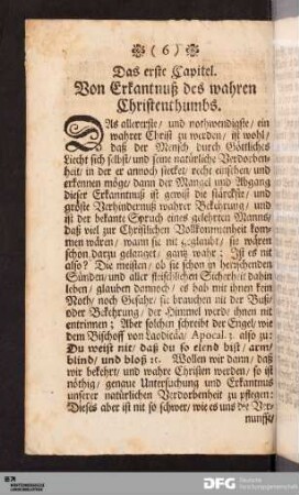 Das erste Capitel. Von Erkantnuß des wahren Christenthumbs.