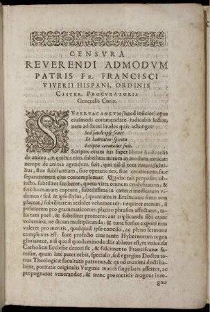 Censura Reverendi Admodum Patris Fr. Francisci Viverii Hispani [...]
