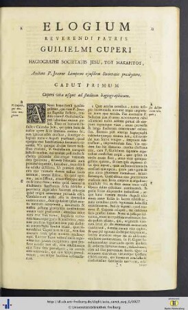Elogium Reverendi Patris Guilielmi Cuperi Hagiographi Societatis Jesu …