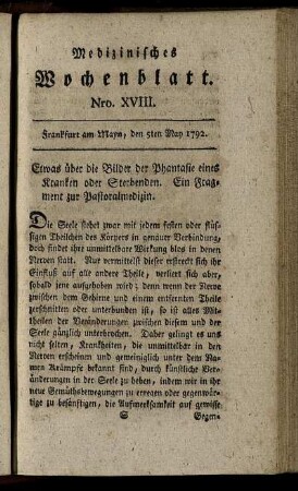 Nro. XVIII. Frankfurt am Mayn, den 5ten May 1792. - Nro. XXI. Frankfurt am Mayn, den 26ten May 1792.