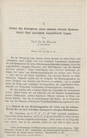 X. Ueber die Bewegung eines starren ebenen Systems durch fünf unendlich benachbarte Lagen.
