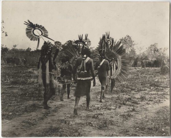 Kayapó-Tänzer in prunkvollem Tanzschmuck