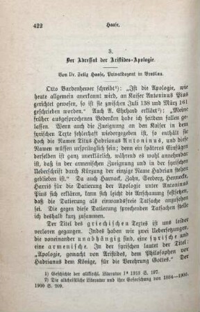 422-429 Der Adressat der Aristides-Apologie