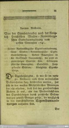 Zweyter Abschnitt. Von der Eigenbehörigkeit nach der königlich Preußischen Minden-Ravensbergischen Eigenthumsordnung vom 26sten November 1741